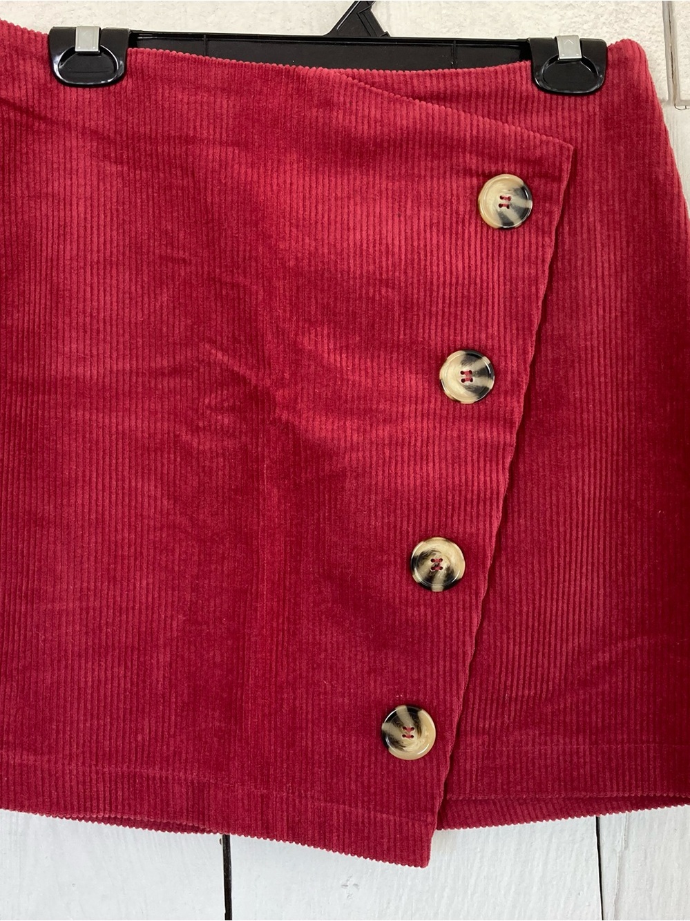 Red Corduroy Mini Skirt with Button Detail Size Medium